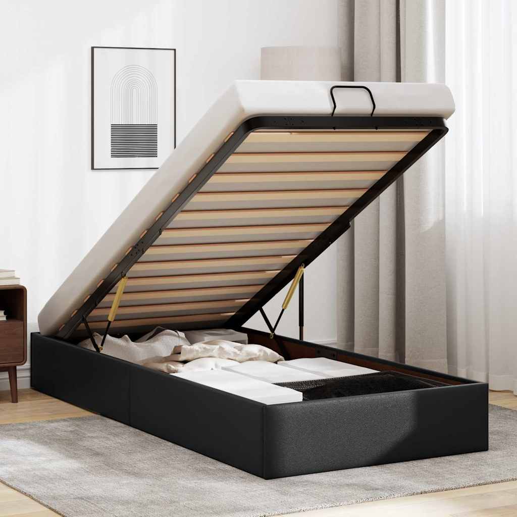 vidaXL Ottoman Bed Frame No Mattress Black 90x200 cm Faux Leather
