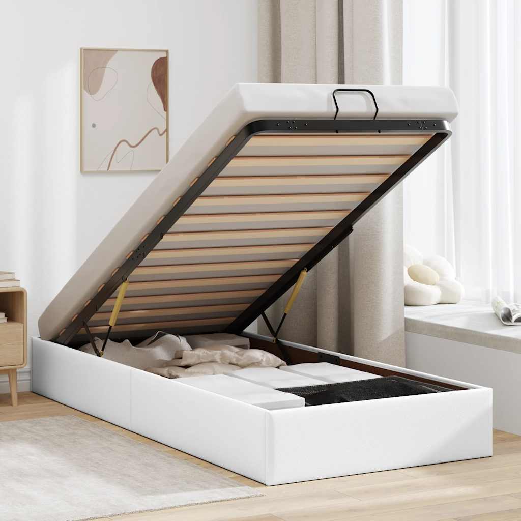 vidaXL Ottoman Bed Frame without Mattress White 90x200 cm Faux Leather