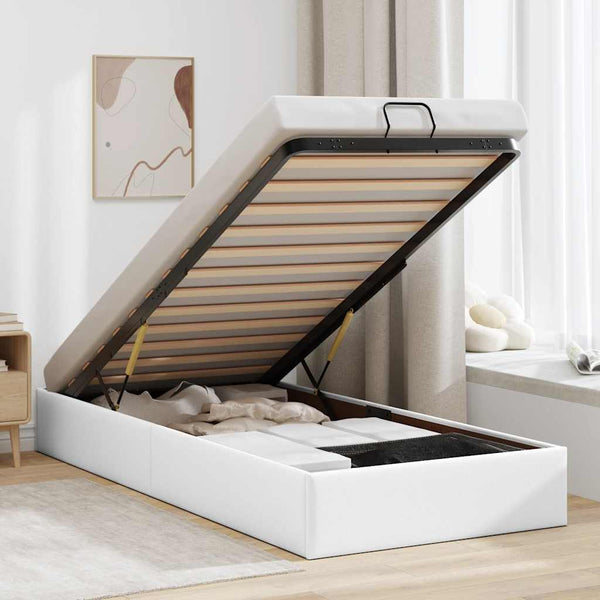 vidaXL Ottoman Bed Frame without Mattress White 90x200 cm Faux Leather