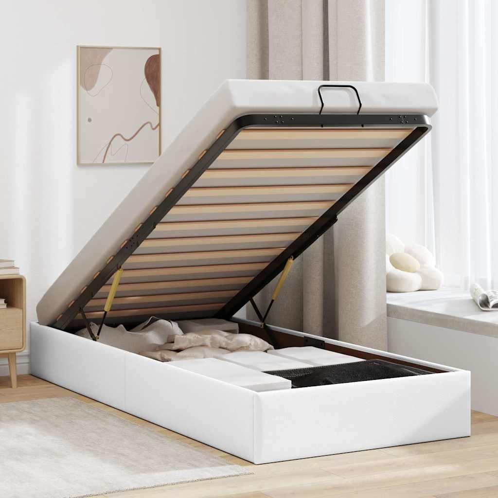 vidaXL Ottoman Bed Frame No Mattress White 100x200 cm Faux Leather