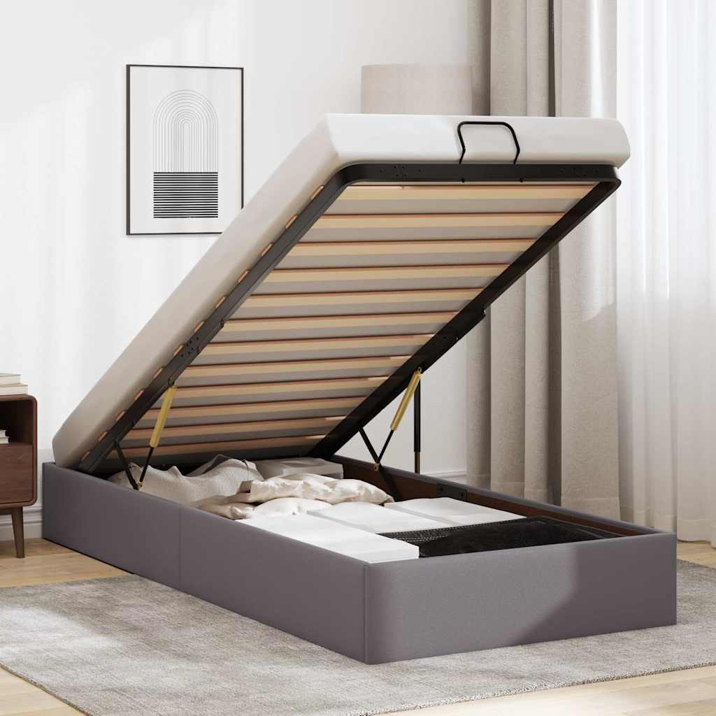 vidaXL Ottoman Bed Frame Grey 100x200 cm Faux Leather (No Mattress)