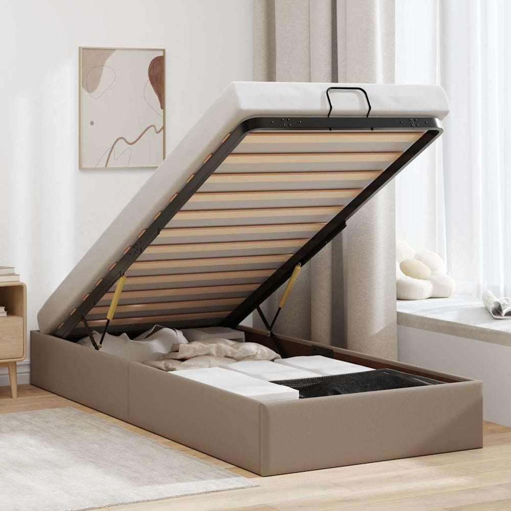 vidaXL Ottoman Bed Frame without Mattress Cappuccino 100x200cm Faux Leather
