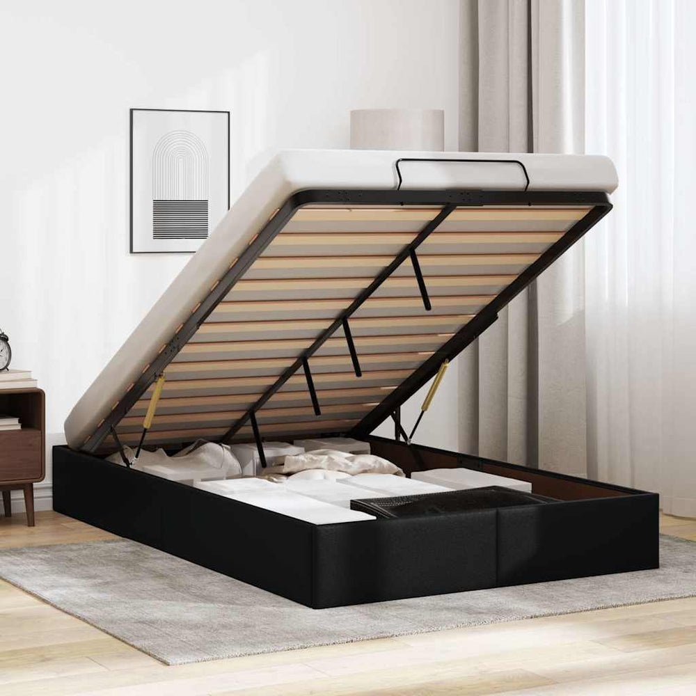 vidaXL Ottoman Bed Frame without Mattress Black 120x190 cm Faux Leather