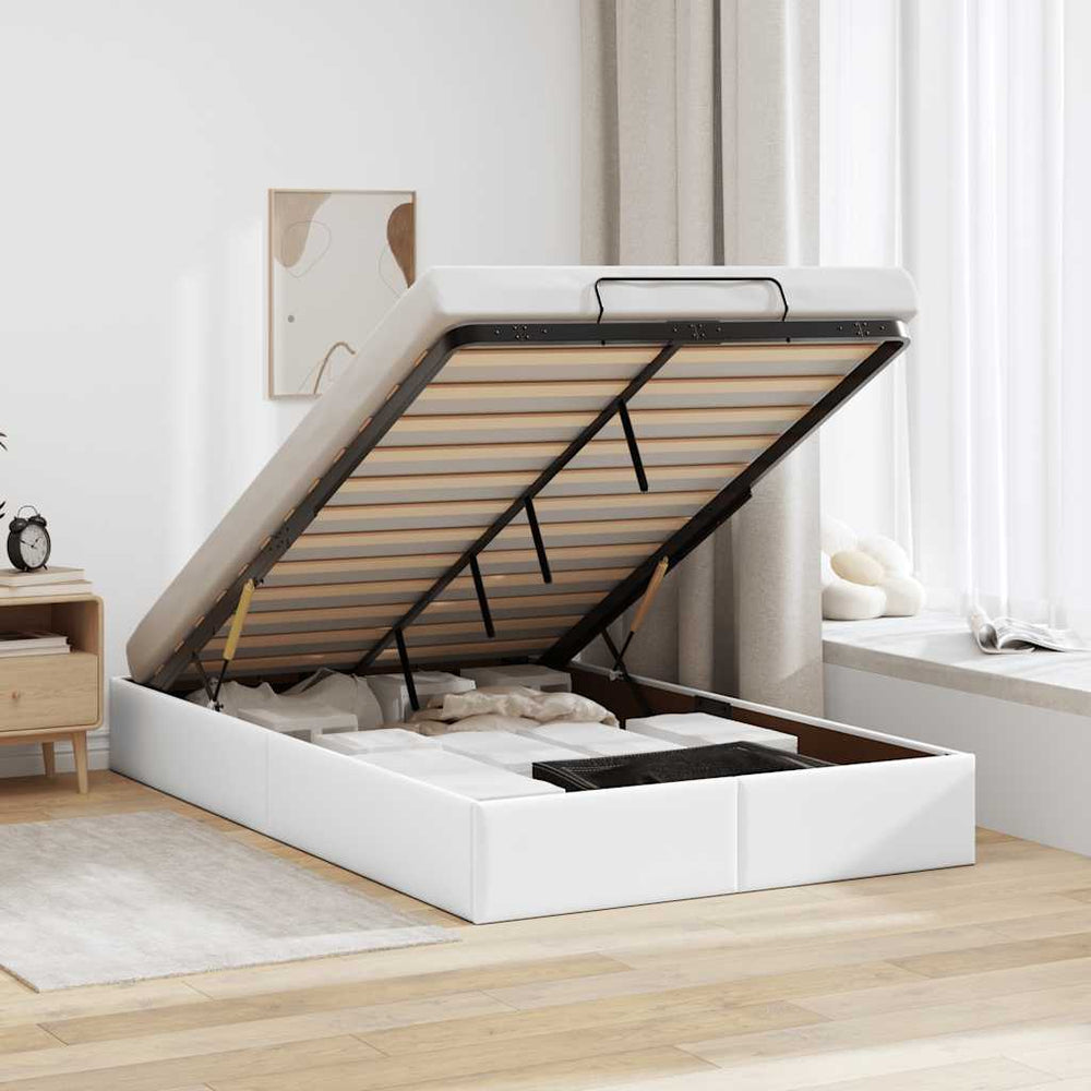 vidaXL Ottoman Bed Frame White 120x190 cm Faux Leather Without Mattress
