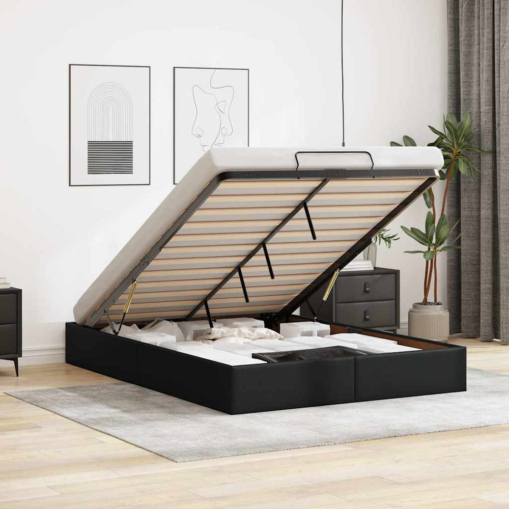 vidaXL Ottoman Bed Frame without Mattress Black 140x190 cm Faux Leather