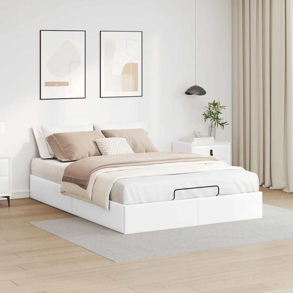 vidaXL Ottoman Bed Frame without Mattress White 140x190 cm Faux Leather