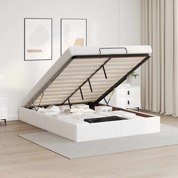 vidaXL Ottoman Bed Frame without Mattress White 140x190 cm Faux Leather