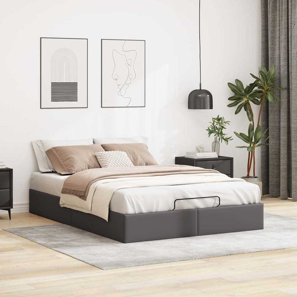 vidaXL Ottoman Bed Frame without Mattress Grey 140x190 cm Faux Leather