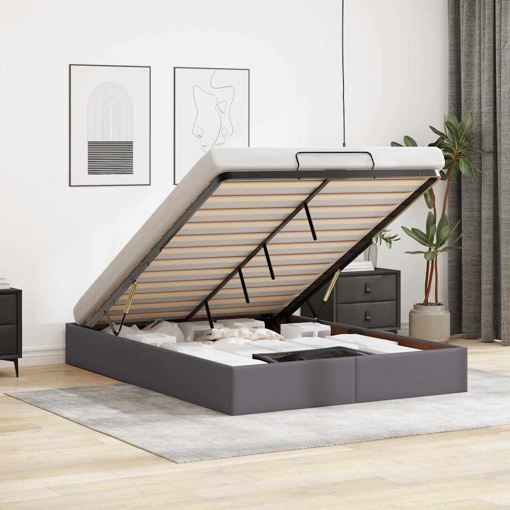 vidaXL Ottoman Bed Frame without Mattress Grey 140x190 cm Faux Leather