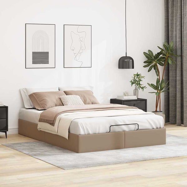 vidaXL Ottoman Bed Frame without Mattress Cappuccino 140x190cm Faux Leather