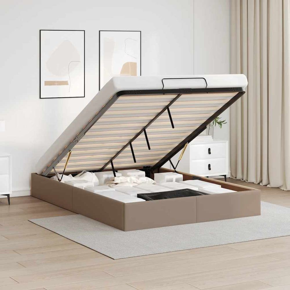 vidaXL Ottoman Bed Frame without Mattress Cappuccino 140x190cm Faux Leather