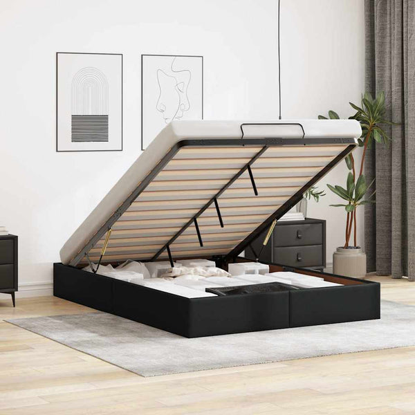 vidaXL Ottoman Bed Frame without Mattress Black 140x200 cm Faux Leather