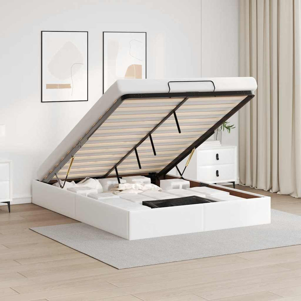 vidaXL Ottoman Bed Frame White Faux Leather 140x200 cm (without mattress)