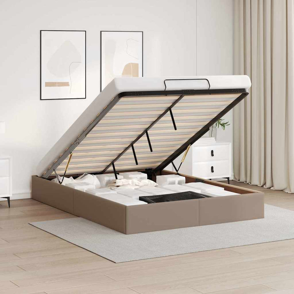 vidaXL Ottoman Bed Frame without Mattress Cappuccino 140x200cm Faux Leather