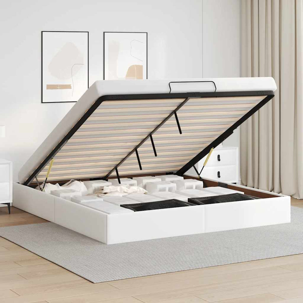 vidaXL Ottoman Bed Frame without Mattress White 160x200 cm Faux Leather
