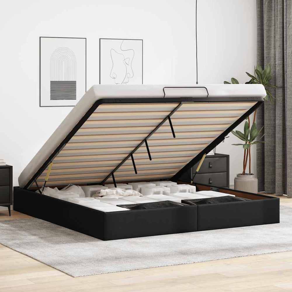 vidaXL Ottoman Bed Frame without Mattress Black 200x200 cm Faux Leather