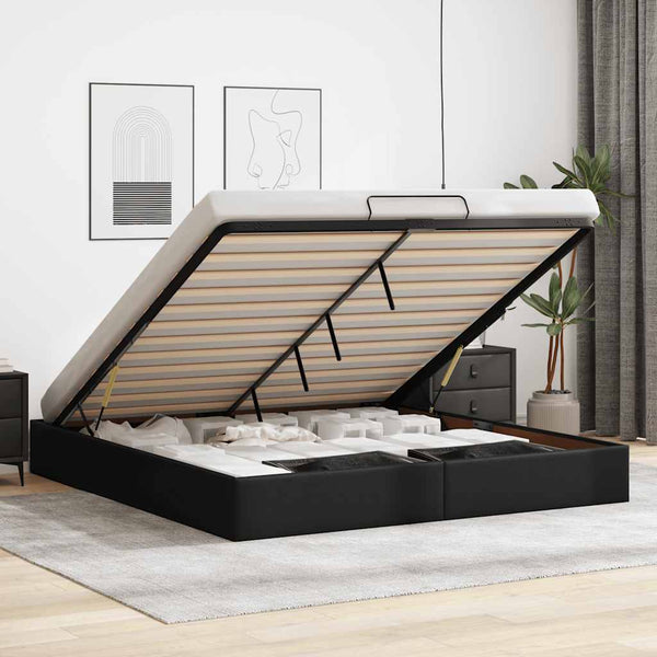 vidaXL Ottoman Bed Frame without Mattress Black 200x200 cm Faux Leather