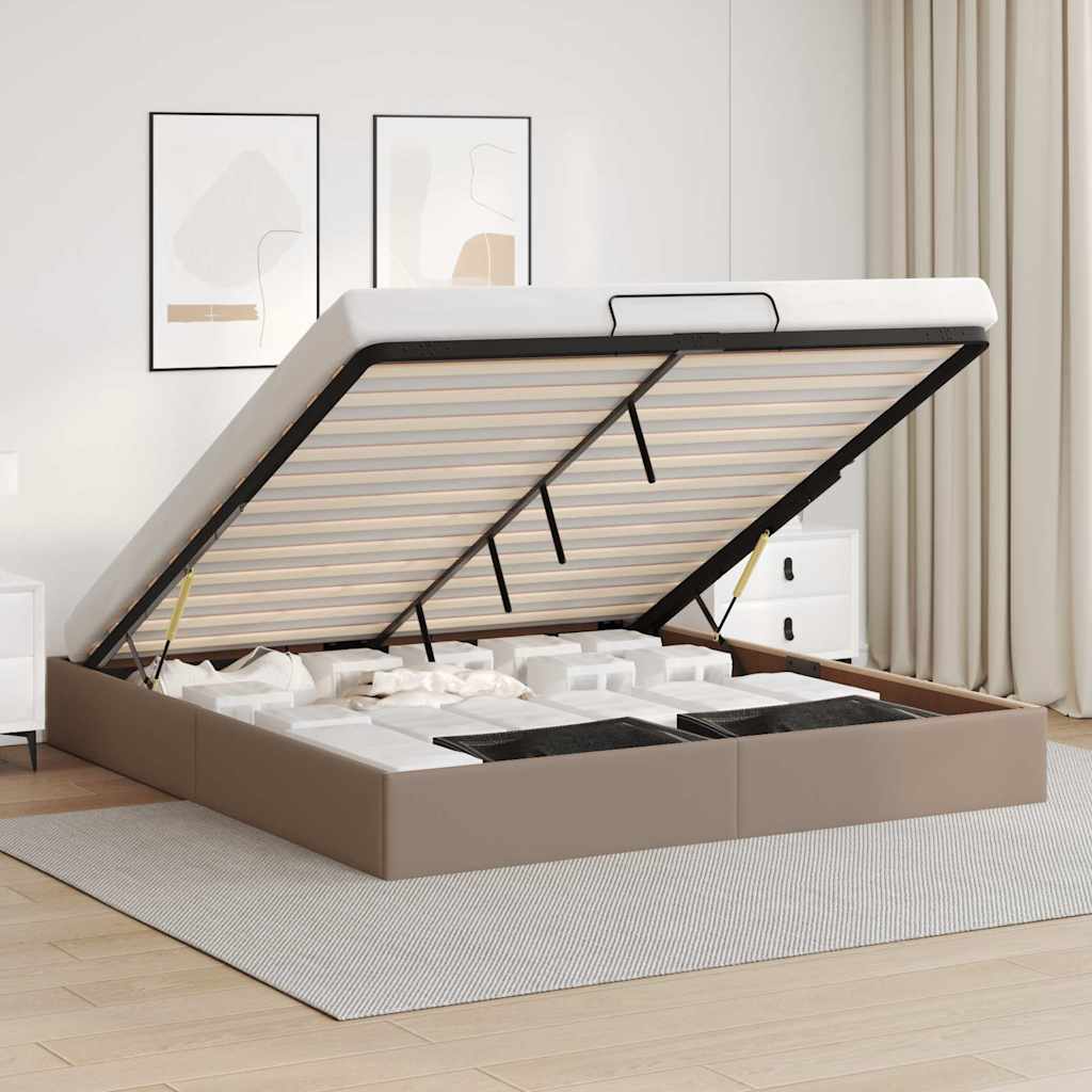 vidaXL Ottoman Bed Frame with Storage Cappuccino 200x200 cm Faux Leather