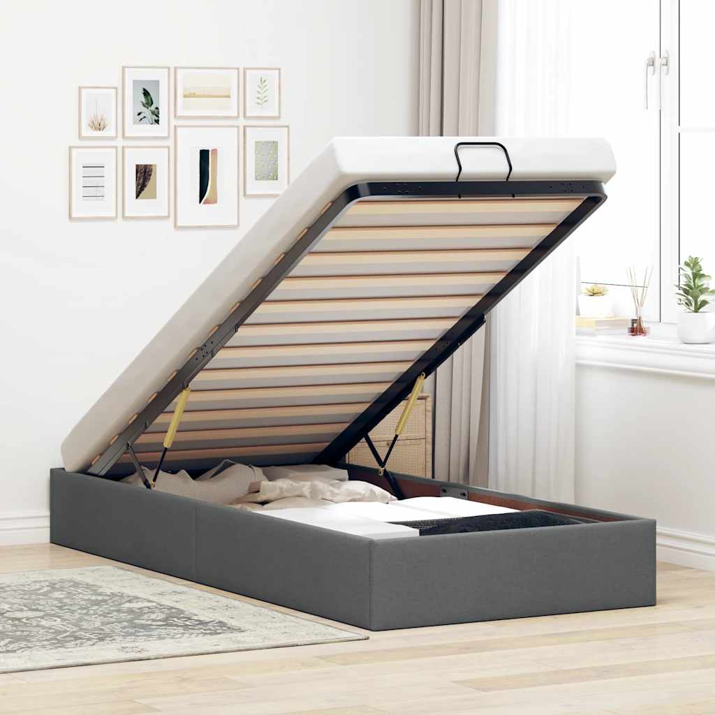 vidaXL Ottoman Bed without Mattress Dark Grey 90x190 cm Fabric