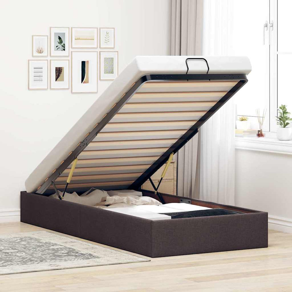 vidaXL Ottoman Bed Frame Dark Brown 90x190 cm Fabric (Mattress Not Included)