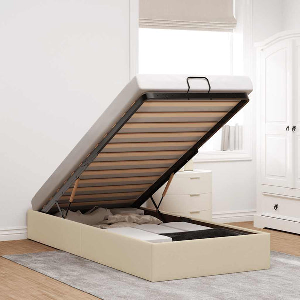 vidaXL Ottoman Bed Frame Cream Fabric 90x200 cm (mattress not included)