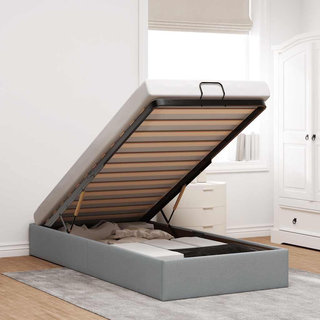 vidaXL Ottoman Bed without Mattress Light Grey 100x200 cm Fabric