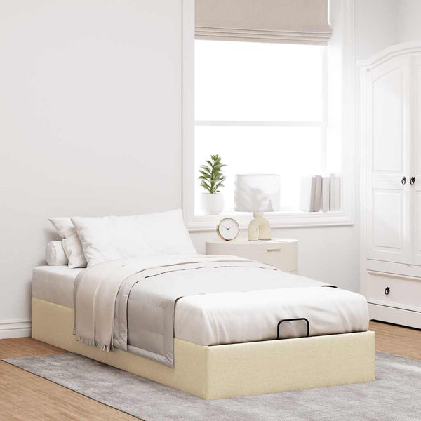 vidaXL Ottoman Bed Frame Cream 100x200 cm Fabric (No Mattress)