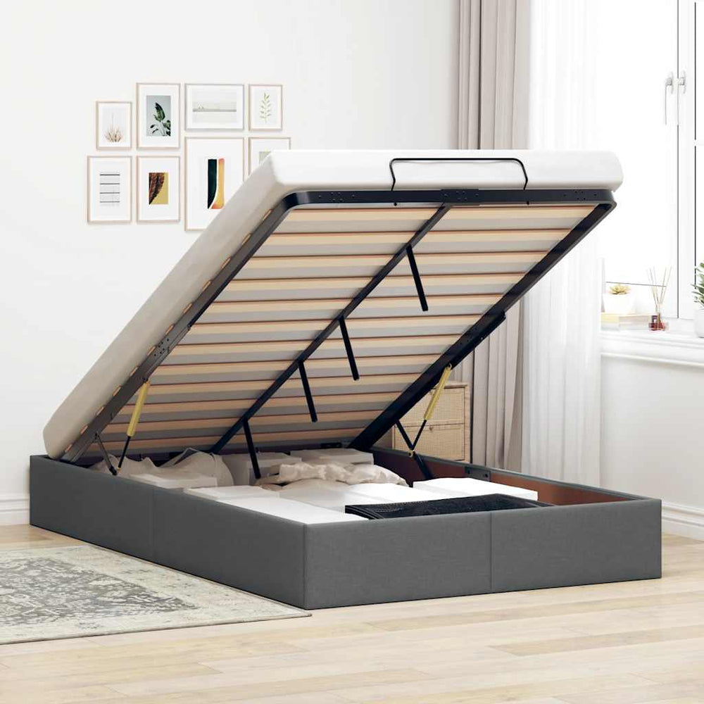 vidaXL Ottoman Bed Frame Dark Grey 120x190 cm Fabric
