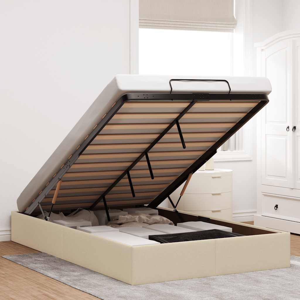 vidaXL Ottoman Bed Frame Cream 120x190 cm Fabric (Mattress Not Included)