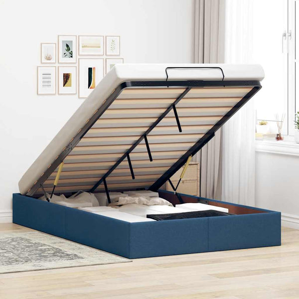 vidaXL Ottoman Bed Frame without Mattress Blue 120x200 cm Fabric