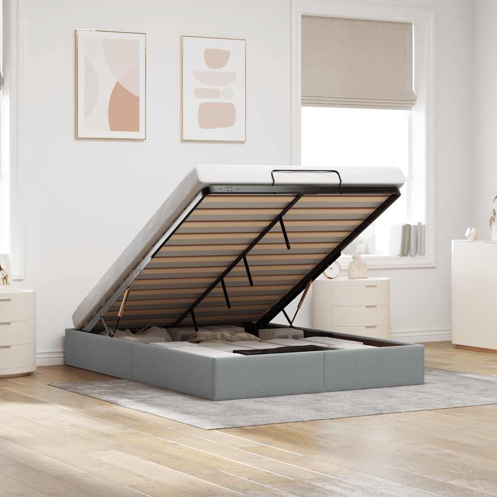 vidaXL Ottoman Bed Frame Light Grey 140x190 cm Fabric (no mattress)