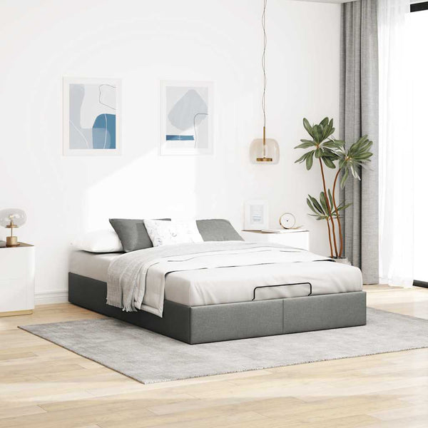 vidaXL Ottoman Bed Frame Dark Grey 140x190 cm Fabric (no mattress)