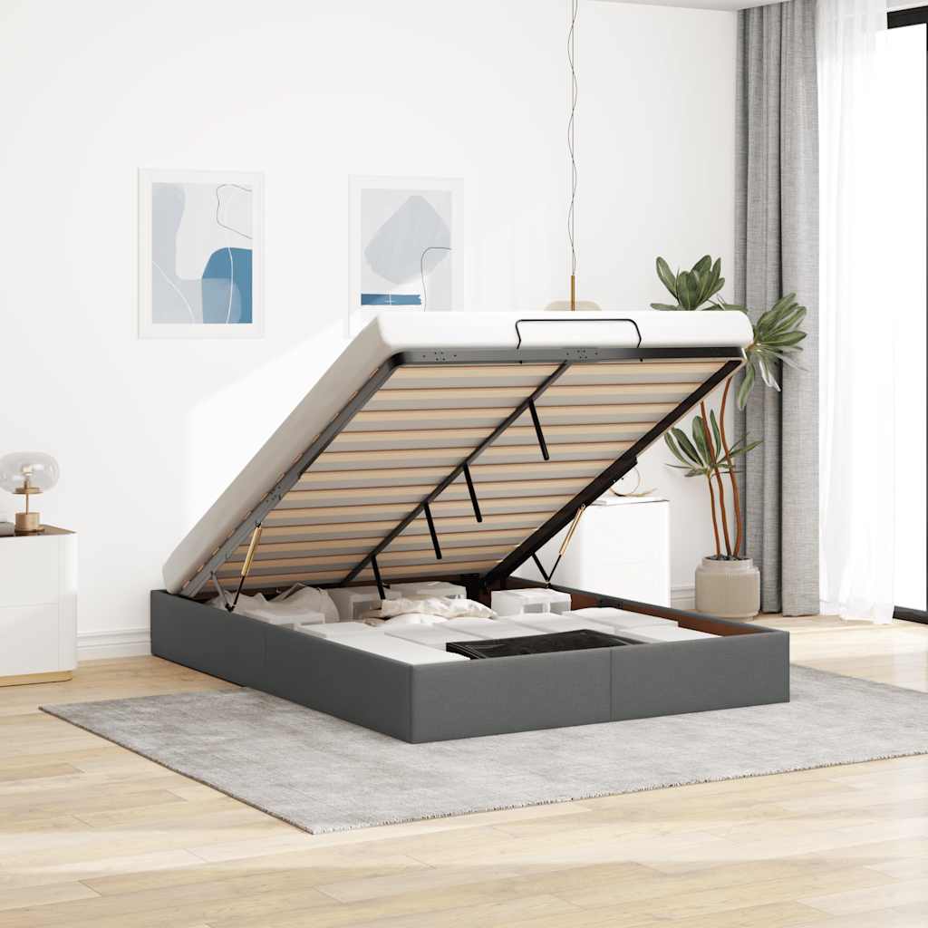 vidaXL Ottoman Bed Frame Dark Grey 140x190 cm Fabric (no mattress)