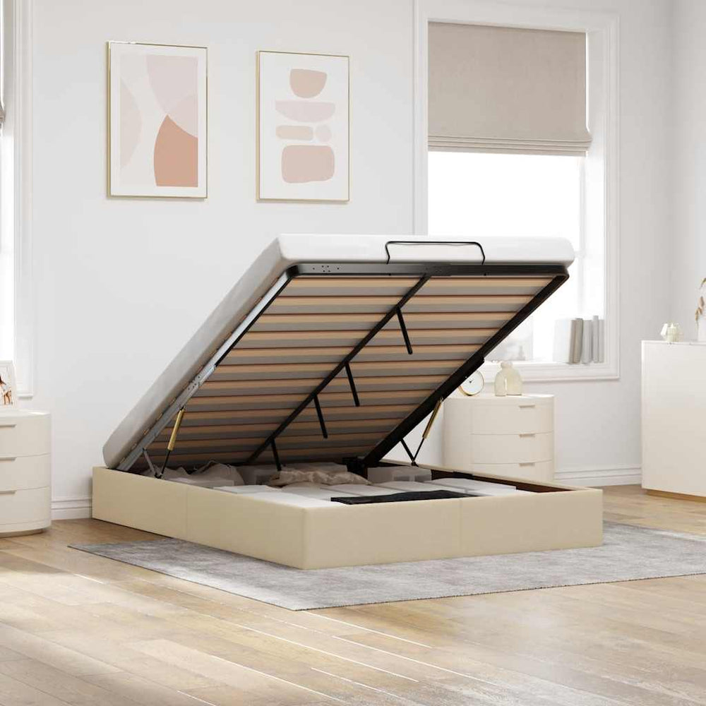 vidaXL Ottoman Bed Frame Cream 140x190 cm Fabric (no mattress)