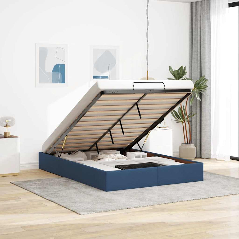 vidaXL Ottoman Bed Frame without Mattress Blue 140x190 cm Fabric