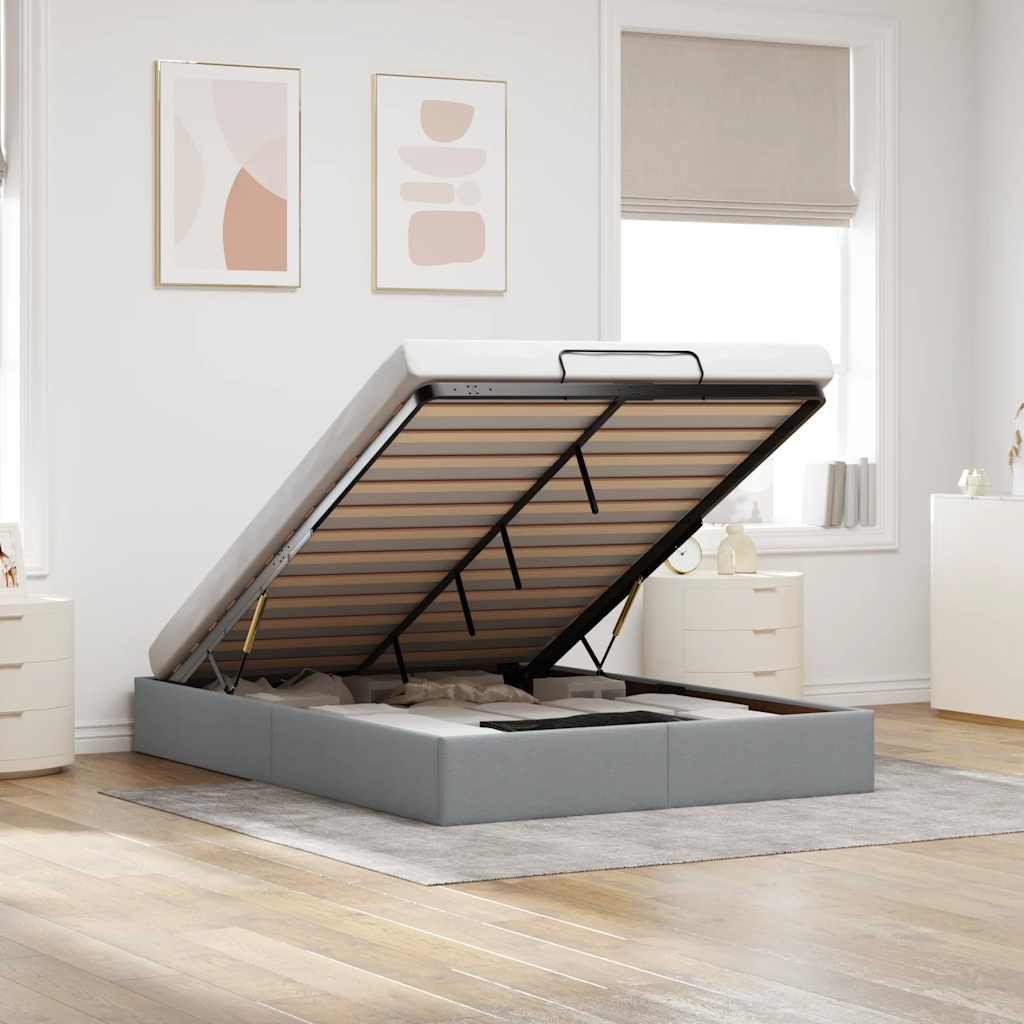 vidaXL Ottoman Bed Frame Light Gray 140x200 cm Fabric (without mattress)