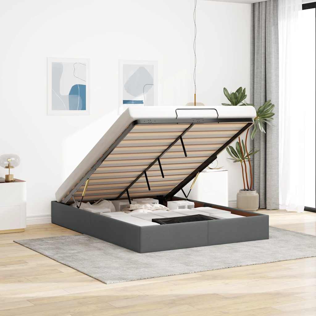 vidaXL Ottoman Bed Frame Dark Grey 140x200 cm Fabric (no mattress)