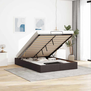 vidaXL Ottoman Bed Frame Dark Brown 140x200 cm Fabric (without mattress)