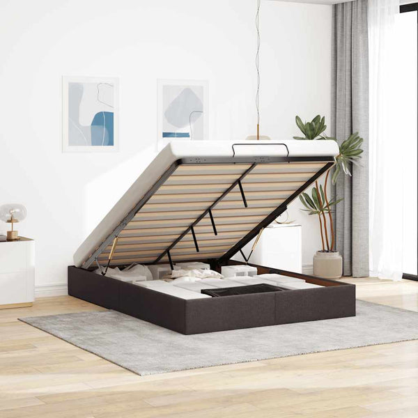 vidaXL Ottoman Bed Frame Dark Brown 140x200 cm Fabric (without mattress)