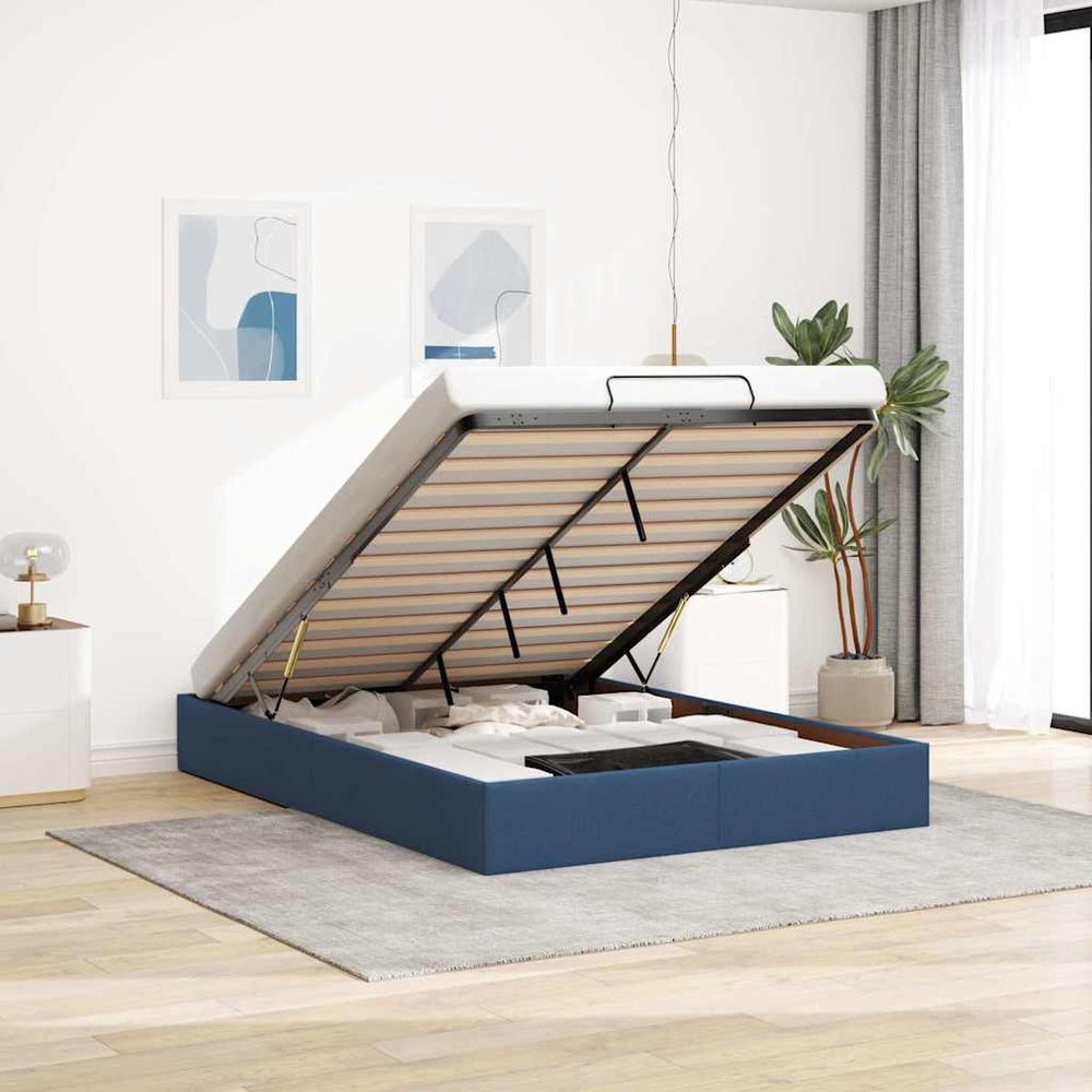 vidaXL Ottoman Bed Frame without Mattress Blue 140x200 cm Fabric