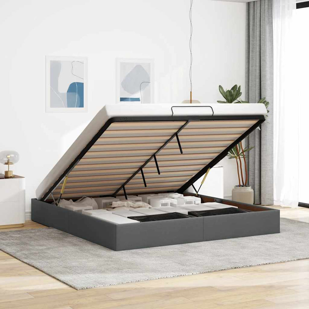 vidaXL Ottoman Bed Frame Dark Grey Fabric 160x200 cm (Mattress Not Included)