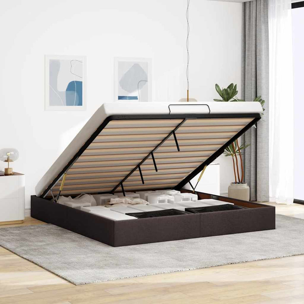 vidaXL Ottoman Bed Frame Dark Brown 160x200 cm Fabric (no mattress)
