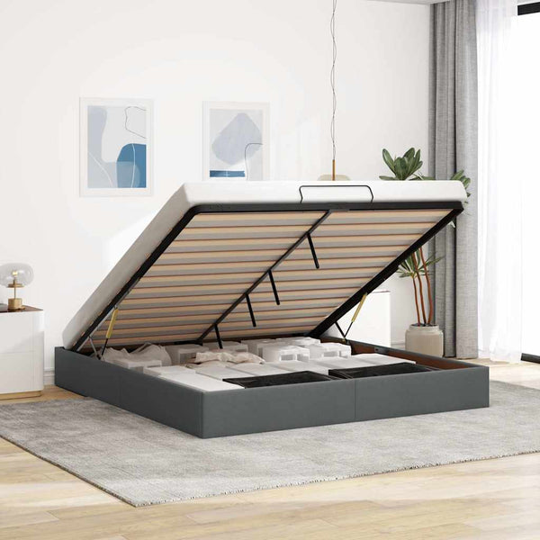 vidaXL Ottoman Bed Frame without Mattress Dark Grey 200x200 cm Fabric