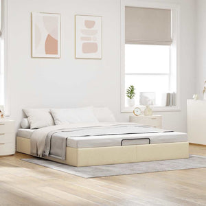 vidaXL Ottoman Bed Frame Cream 200x200 cm Fabric (Mattress Not Included)