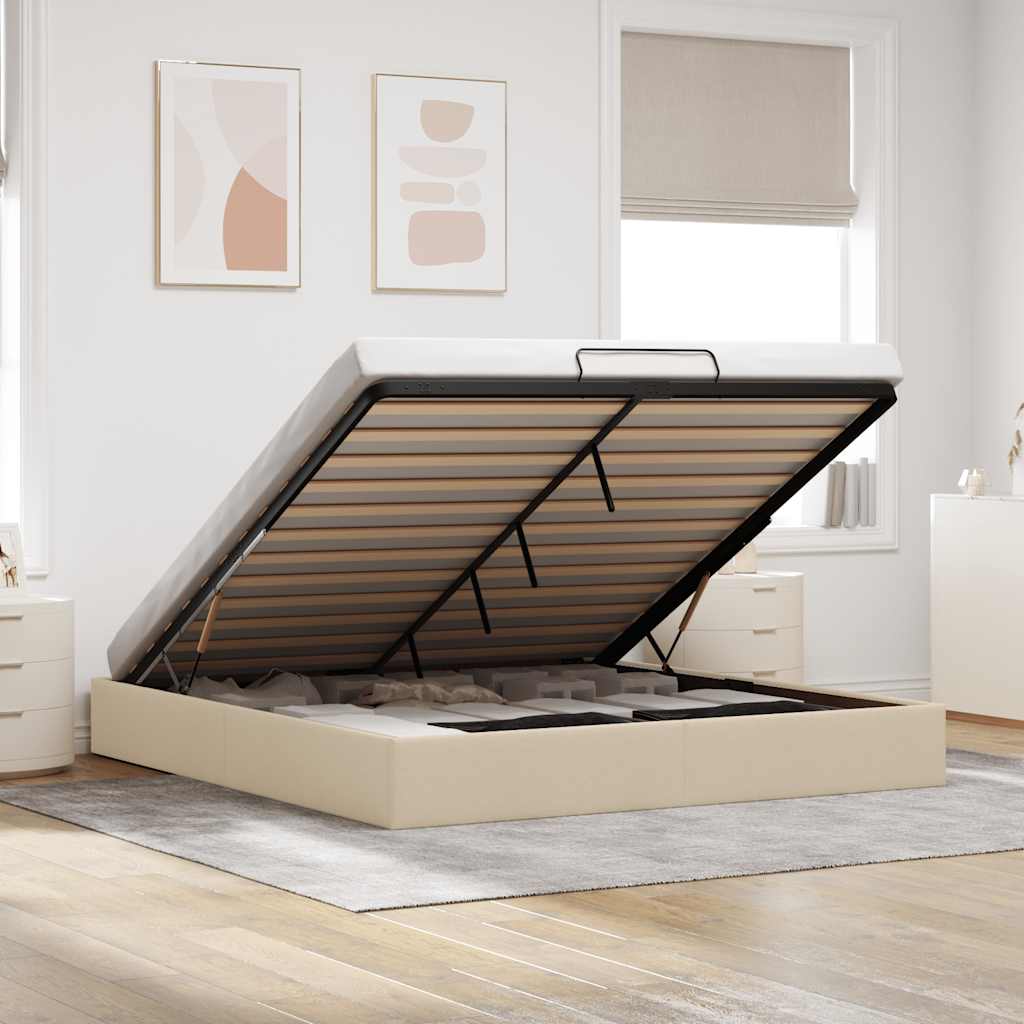 vidaXL Ottoman Bed Frame Cream 200x200 cm Fabric (Mattress Not Included)