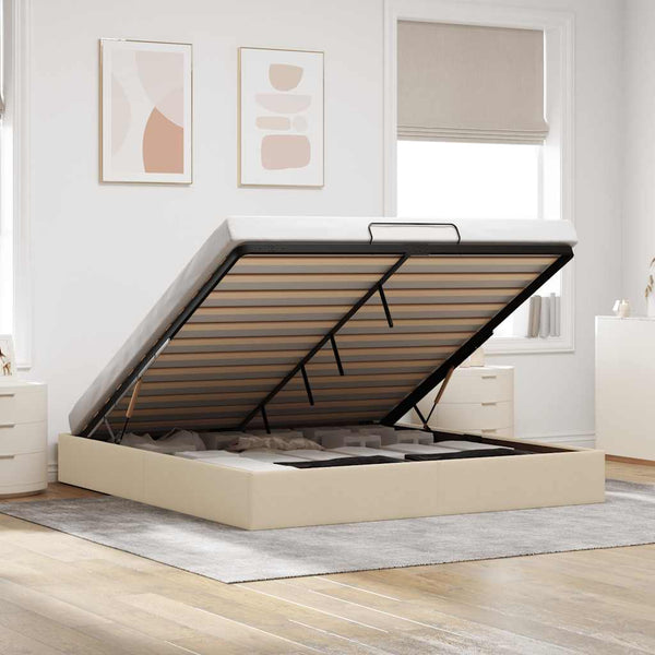 vidaXL Ottoman Bed Frame Cream 200x200 cm Fabric (Mattress Not Included)