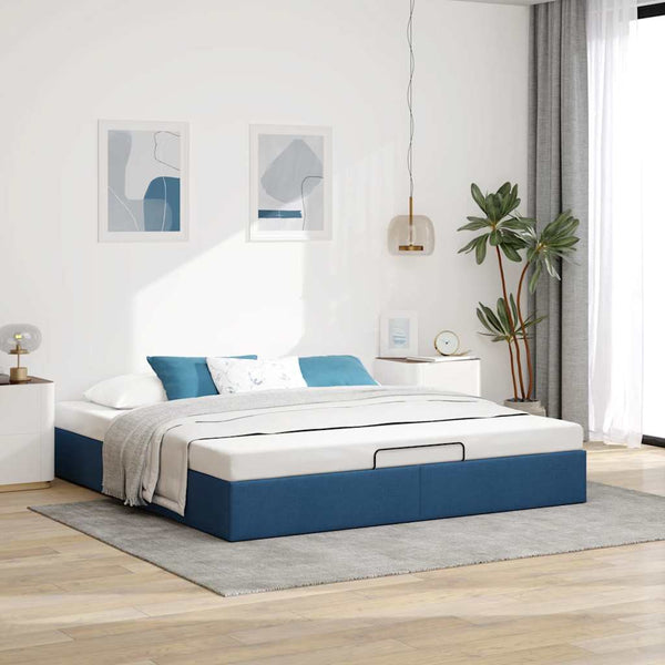 vidaXL Ottoman Bed Frame without Mattress Blue 200x200 cm Fabric