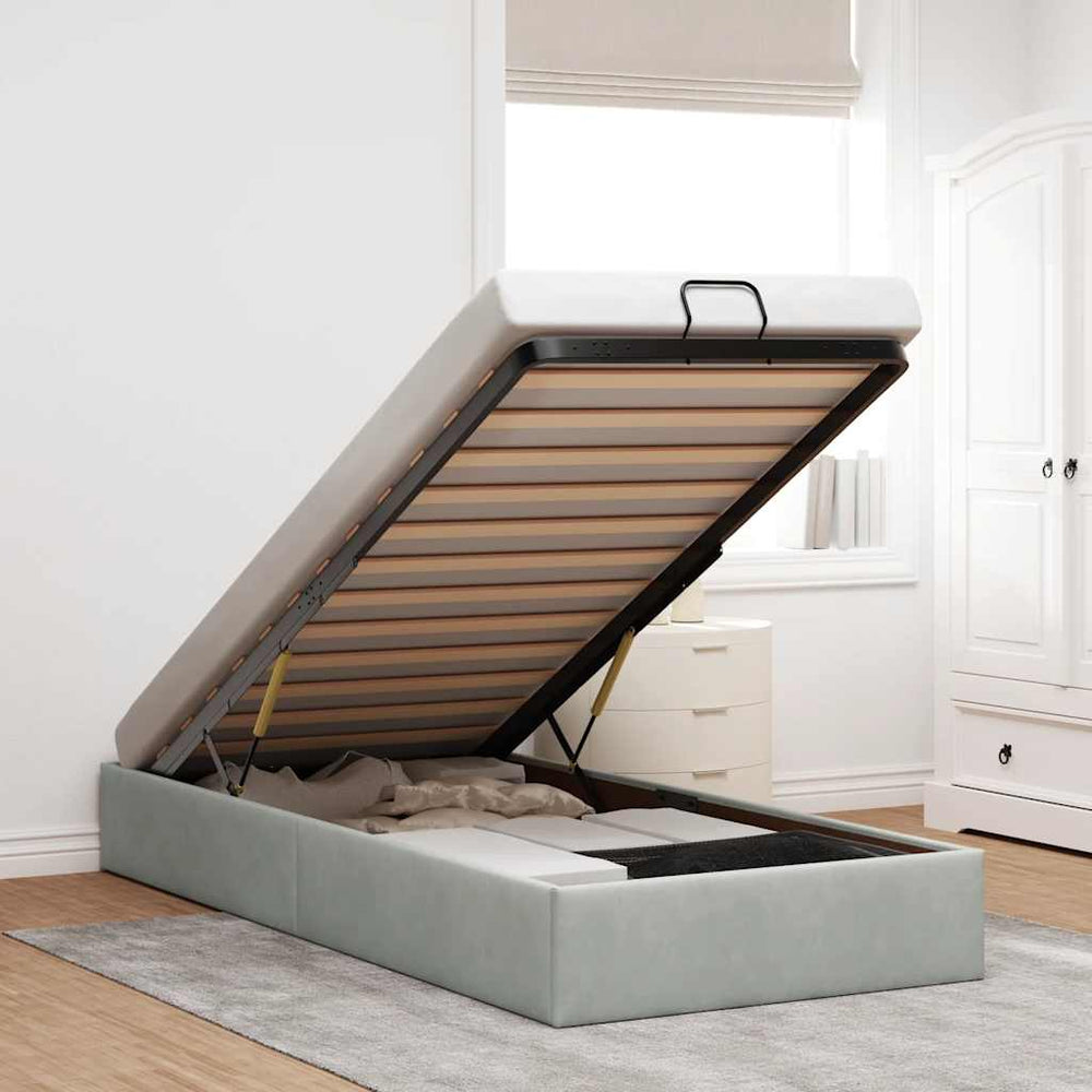 vidaXL Ottoman Bed Frame without Mattress Light Grey 90x200 cm Velvet