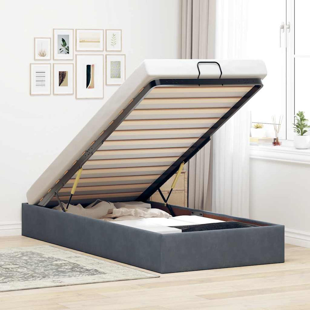 vidaXL Ottoman Bed Frame Dark Grey 100x200 cm Velvet