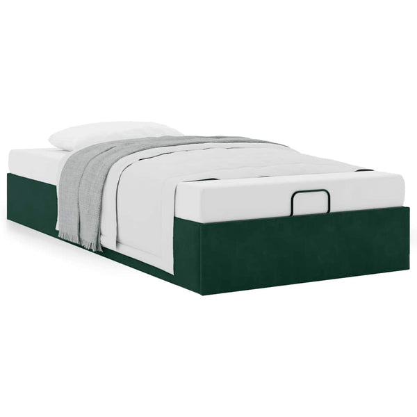 vidaXL Ottoman Bed Frame Dark Green 100x200 cm Velvet